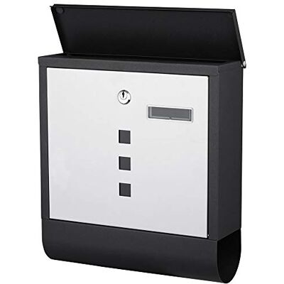 BAKAJI Buzón postal de acero inoxidable de pared con ranura para cartas de exterior con cierre de llave y puerta diaria (blanco negro) BAKAJI Buzón postal de acero inoxidable de pared con ranura para cartas de exterior con cierre de llave y puerta diaria (blanco negro)