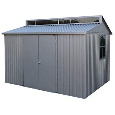 Duramax Cobertizo de aluminio de 10 pies x 8 pies para jardín, para todo tipo de clima, resistente y resistente al agua, exteriores, base, ventana en el lateral y puertas dobles con cerradura Duramax Cobertizo de aluminio de 10 pies x 8 pies para jardín, para todo tipo de clima, resistente y resistente al agua, exteriores, base, ventana en el lateral y puertas dobles con cerradura
