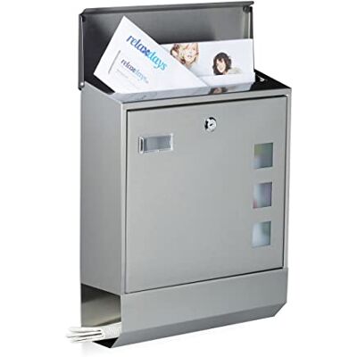 Relaxdays Buzón Correos Exterior, Pared, Compartimento Periódico, Placa, Acero Inoxidable, 1 Ud, 42x35x12,5 cm, Plateado Relaxdays Buzón Correos Exterior, Pared, Compartimento Periódico, Placa, Acero Inoxidable, 1 Ud, 42x35x12,5 cm, Plateado