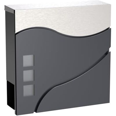 WilTec Buzón de diseño V28 Antracita y Acero Inoxidable 370 x 102 x 370 mm con Cerradura y Hueco para el periódico Material de Montaje a Pared Incluido WilTec Buzón de diseño V28 Antracita y Acero Inoxidable 370 x 102 x 370 mm con Cerradura y Hueco para el periódico Material de Montaje a Pared Incluido