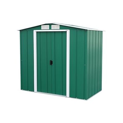 Duramax 6 x 4 ft Eco Cobertizo de Metal con OW Trim – Verde Duramax 6 x 4 ft Eco Cobertizo de Metal con OW Trim – Verde