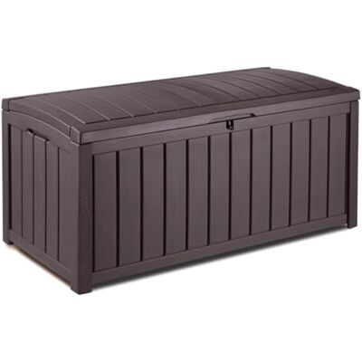 Keter Glenwood Arcón Exterior, Baúl almacenaje, Capacidad 390L, Resina, Color Marrón, Ordenación jardín y terraza, 65 x 128 x 61 cm Keter Glenwood Arcón Exterior, Baúl almacenaje, Capacidad 390L, Resina, Color Marrón, Ordenación jardín y terraza, 65 x 128 x 61 cm