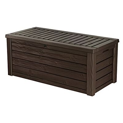 Keter Westwood Arcón exterior, Baúl almacenaje, Capacidad 570L, Resina, Color Marrón, Ordenación jardín y terraza, 72.4 x 155 x 64.4 cm Keter Westwood Arcón exterior, Baúl almacenaje, Capacidad 570L, Resina, Color Marrón, Ordenación jardín y terraza, 72.4 x 155 x 64.4 cm