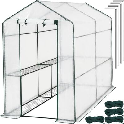 tectake ® Invernadero Exterior con 4 Baldas Metálicas de Rejilla, Cubierta de PE contra UVA, Invernadero Terraza 186x120x190cm, Caseta Jardin Exterior con Cuerdas Tensoras y Piquetas, Fácil Montaje tectake ® Invernadero Exterior con 4 Baldas Metálicas de Rejilla, Cubierta de PE contra UVA, Invernadero Terraza 186x120x190cm, Caseta Jardin Exterior con Cuerdas Tensoras y Piquetas, Fácil Montaje