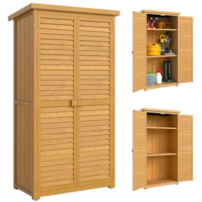 Outsunny Cobertizo de Madera Armario Exterior 87x46,5x160 cm Natural Caseta de Madera, 0,31 m², 2 Puertas, 2 Estantes Interior, para Patio Terraza Outsunny Cobertizo de Madera Armario Exterior 87x46,5x160 cm Natural Caseta de Madera, 0,31 m², 2 Puertas, 2 Estantes Interior, para Patio Terraza
