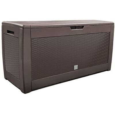 VOUNOT ® Baúl de Almacenaje de Plástico para Jardín, Arcón Exterior con Tapa abatible, 310 L, Aspecto de Ratán, Marrón VOUNOT ® Baúl de Almacenaje de Plástico para Jardín, Arcón Exterior con Tapa abatible, 310 L, Aspecto de Ratán, Marrón