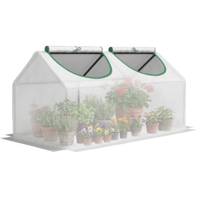 Outsunny Invernadero con Fernster, lámina de Rejilla de Polietileno, Invernadero de Acero, Invernadero para balcón, jardín, casa de Tomates, 120 x 60 x 60 cm, Invernadero de Tomates para Verduras Outsunny Invernadero con Fernster, lámina de Rejilla de Polietileno, Invernadero de Acero, Invernadero para balcón, jardín, casa de Tomates, 120 x 60 x 60 cm, Invernadero de Tomates para Verduras