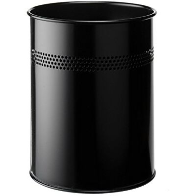 Durable Papelera Redonda de Metal, 15 Litros, negro, Acero con resina epoxi, anillo decorativo de 30 mm, para oficina y hogar, borde de agarre, 260 mm Durable Papelera Redonda de Metal, 15 Litros, negro, Acero con resina epoxi, anillo decorativo de 30 mm, para oficina y hogar, borde de agarre, 260 mm