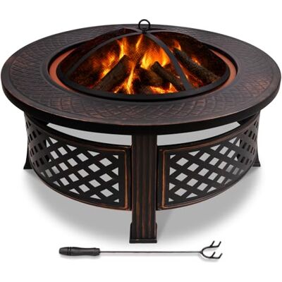 VOUNOT ® Brasero Exterior de Metal Ø81 cm con Pantalla Antichispas, Tapa y Atizador, Pozo de Fuego Fire Bowl Redondo para Jardín Terraza, Negro VOUNOT ® Brasero Exterior de Metal Ø81 cm con Pantalla Antichispas, Tapa y Atizador, Pozo de Fuego Fire Bowl Redondo para Jardín Terraza, Negro