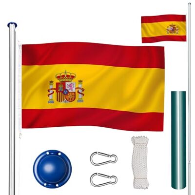 tectake ® Mástil Bandera Altura Ajustable, Mástil Aluminio Altura Máx 6,25 m, Asta Bandera con Casquillo para Suelo, Mástil Bandera Exterior con Cuerda de Izado, Montaje Rápido, Incl. Bandera España tectake ® Mástil Bandera Altura Ajustable, Mástil Aluminio Altura Máx 6,25 m, Asta Bandera con Casquillo para Suelo, Mástil Bandera Exterior con Cuerda de Izado, Montaje Rápido, Incl. Bandera España