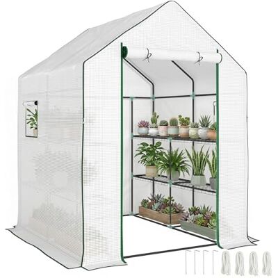Outsunny Invernadero Exterior Pequeño de 3 Niveles 140x143x190 cm Blanco Outsunny Invernadero Exterior Pequeño de 3 Niveles 140x143x190 cm Blanco