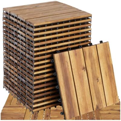 tectake ® Set 20x Baldosas Jardín Exterior con 4 Tablones Madera de Acacia, 31 x 31 cm, Resistente a Intemperie, con Base de Rejilla y Drenaje, Montaje Sistema Clic, Área 1,922 m2 tectake ® Set 20x Baldosas Jardín Exterior con 4 Tablones Madera de Acacia, 31 x 31 cm, Resistente a Intemperie, con Base de Rejilla y Drenaje, Montaje Sistema Clic, Área 1,922 m2