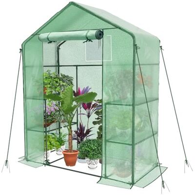 VOUNOT ® Invernadero de Jardín 143x73x195 cm Vivero Casero Plantas Cultivo con Puerta Enrollable y Ventana, Invernadero Huerto Caseta de Jardín 4 Estantes para Plantas Macetas Flores, Verde VOUNOT ® Invernadero de Jardín 143x73x195 cm Vivero Casero Plantas Cultivo con Puerta Enrollable y Ventana, Invernadero Huerto Caseta de Jardín 4 Estantes para Plantas Macetas Flores, Verde