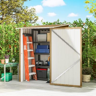 Outsunny Caseta de Jardín Exterior 0,92 m² 100x103x160 cm Marrón Claro Cobertizo de Jardín Exterior Metálica, 1 Puerta y Cerradura, para Almacenamiento de Herramientas, para Patio, Terraza Outsunny Caseta de Jardín Exterior 0,92 m² 100x103x160 cm Marrón Claro Cobertizo de Jardín Exterior Metálica, 1 Puerta y Cerradura, para Almacenamiento de Herramientas, para Patio, Terraza
