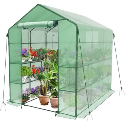 VOUNOT ® Invernadero de Jardín 143x215x195 cm Vivero Casero Plantas Cultivo con Puerta Enrollable y Ventana, Invernadero Huerto Caseta de Jardín 12 Estantes para Plantas Macetas Flores, Verde VOUNOT ® Invernadero de Jardín 143x215x195 cm Vivero Casero Plantas Cultivo con Puerta Enrollable y Ventana, Invernadero Huerto Caseta de Jardín 12 Estantes para Plantas Macetas Flores, Verde