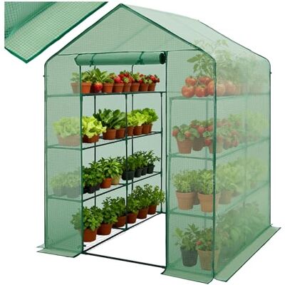 tectake ® Invernadero Exterior con 16 Baldas Metálicas, Cubierta de PE contra UVA, Invernadero Terraza 143x143x195cm, Caseta Jardin Exterior con Puerta Enrollable, Ideal Huerto y Jardín, Fácil Montaje tectake ® Invernadero Exterior con 16 Baldas Metálicas, Cubierta de PE contra UVA, Invernadero Terraza 143x143x195cm, Caseta Jardin Exterior con Puerta Enrollable, Ideal Huerto y Jardín, Fácil Montaje