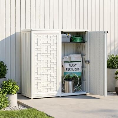 VEVOR Cobertizo de Jardín para Almacenamiento Armario de Exterior Blanco para Organizar Herramientas en Patio Jardín Terraza, a Prueba de Lluvia, Estantes Ajustables, Puertas con Cerrojo, de Resina VEVOR Cobertizo de Jardín para Almacenamiento Armario de Exterior Blanco para Organizar Herramientas en Patio Jardín Terraza, a Prueba de Lluvia, Estantes Ajustables, Puertas con Cerrojo, de Resina