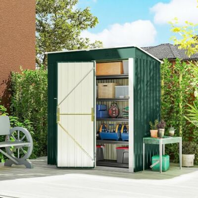 Outsunny Caseta de Jardín Exterior 1,37 m² 163x90x179 cm Verde Cobertizo de Jardín Exterior Metálico, Puerta con Pestillo, Ranuras de Ventilación, para Almacenamiento de Herramientas Outsunny Caseta de Jardín Exterior 1,37 m² 163x90x179 cm Verde Cobertizo de Jardín Exterior Metálico, Puerta con Pestillo, Ranuras de Ventilación, para Almacenamiento de Herramientas