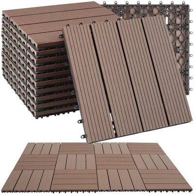 tectake ® Set Baldosas Jardín Exterior con 4 Tablones, 31 x 31 cm, Suelo Terraza Exterior Resistente, Suelo para Jardín con Base de Rejilla y Drenaje, área de 1,0571 m2 Juego de 11 Marrón tectake ® Set Baldosas Jardín Exterior con 4 Tablones, 31 x 31 cm, Suelo Terraza Exterior Resistente, Suelo para Jardín con Base de Rejilla y Drenaje, área de 1,0571 m2 Juego de 11 Marrón