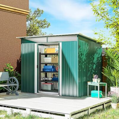 Outsunny Cobertizo de Jardín Exterior Metálica 4,5 m² 260x194x200cm Verde Outsunny Cobertizo de Jardín Exterior Metálica 4,5 m² 260x194x200cm Verde
