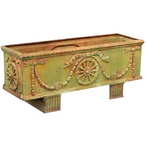 Biscottini Porta macetas de balcón de barandilla L125xP40xH50 Fundición de Hierro Fundido Acabado Envejecido Biscottini Porta macetas de balcón de barandilla L125xP40xH50 Fundición de Hierro Fundido Acabado Envejecido