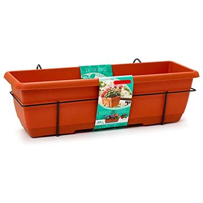 AC Jardinera de plástico para balcón con Plato Integrado y Soporte metálico Modelo PLFT 12 litros Fabricada en España (Marrón 60 cm) AC Jardinera de plástico para balcón con Plato Integrado y Soporte metálico Modelo PLFT 12 litros Fabricada en España (Marrón 60 cm)