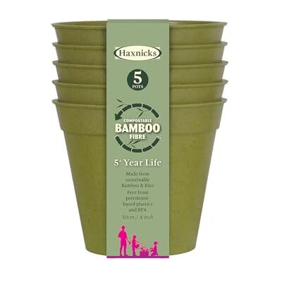 Haxnicks Maceta de Fibra de bambú sostenible para Interiores y Exteriores, 10 cm de diámetro, Verde Salvia , Pack de 5 Haxnicks Maceta de Fibra de bambú sostenible para Interiores y Exteriores, 10 cm de diámetro, Verde Salvia , Pack de 5