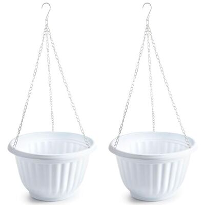 AC Pk de 2 metas Redondas Colgantes de plástico, Tiesto, metero, Recipiente para Plantas, Flores, balcón, terraza, hogar, Fabricada en España (Blanco, 25 x 15 cm) AC Pk de 2 metas Redondas Colgantes de plástico, Tiesto, metero, Recipiente para Plantas, Flores, balcón, terraza, hogar, Fabricada en España (Blanco, 25 x 15 cm)