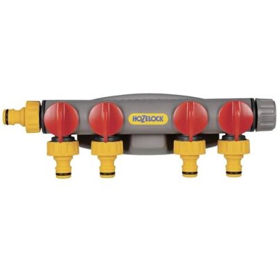Hozelock Conector para grifo exterior 4 salidas con racord universal, Gris, Naranja, Rojo Hozelock Conector para grifo exterior 4 salidas con racord universal, Gris, Naranja, Rojo