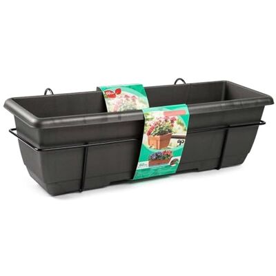 AC Jardinera de plástico para balcón con Plato Integrado y Soporte metálico Modelo PLFT 12 litros Fabricada en España (Gris Antrita 60 cm) AC Jardinera de plástico para balcón con Plato Integrado y Soporte metálico Modelo PLFT 12 litros Fabricada en España (Gris Antrita 60 cm)
