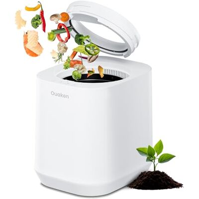 Ouaken Compostador Eléctrico de Cocina Inteligente 4L 3 Modos, Sin Olores, Silencioso, Autolimpieza, Reduce 90% los Residuos Alimentarios, Convierte Restos en Fertilizante, Blanco Ouaken Compostador Eléctrico de Cocina Inteligente 4L 3 Modos, Sin Olores, Silencioso, Autolimpieza, Reduce 90% los Residuos Alimentarios, Convierte Restos en Fertilizante, Blanco