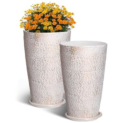 VEVOR Jardineras Altas de 530 mm 2 Piezas Jardineras Grandes para Plantas Jardineras Redondas Cónicas para Porche Delantero Macetas para Plantas de Árboles Diseño Moderno Drenaje Incorporado, Beige VEVOR Jardineras Altas de 530 mm 2 Piezas Jardineras Grandes para Plantas Jardineras Redondas Cónicas para Porche Delantero Macetas para Plantas de Árboles Diseño Moderno Drenaje Incorporado, Beige