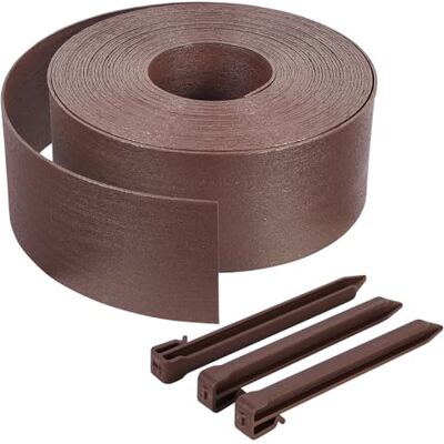 VOUNOT ® Borde Jardín Césped Borde, Bordillo Escondido Flexible de PE Aspecto Natural, Longitud 10 m Altura 13 cm Espesor 3 mm con 6 Estacas de Anclaje, Marrón VOUNOT ® Borde Jardín Césped Borde, Bordillo Escondido Flexible de PE Aspecto Natural, Longitud 10 m Altura 13 cm Espesor 3 mm con 6 Estacas de Anclaje, Marrón