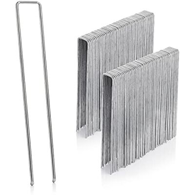 GardenMate Juego de 100 estacas de Anclaje galvanizadas de Alambre de Acero (250 mm, Ancho: 25 mm, diámetro: 4,1 mm, Cabeza Plana, para Suelos Duros y Blandos) GardenMate Juego de 100 estacas de Anclaje galvanizadas de Alambre de Acero (250 mm, Ancho: 25 mm, diámetro: 4,1 mm, Cabeza Plana, para Suelos Duros y Blandos)