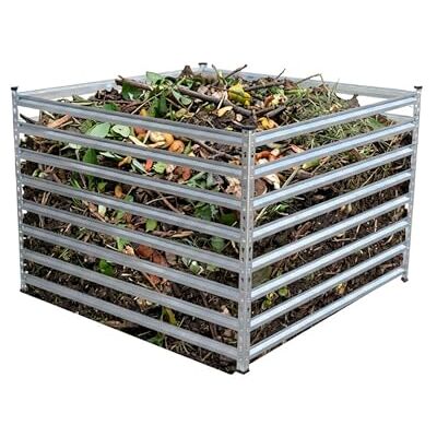 Relaxdays compostador metálico para jardín, 900 L, Hojas, Refuerzos, Acero Plateado, 90×100×100 cm Relaxdays compostador metálico para jardín, 900 L, Hojas, Refuerzos, Acero Plateado, 90×100×100 cm