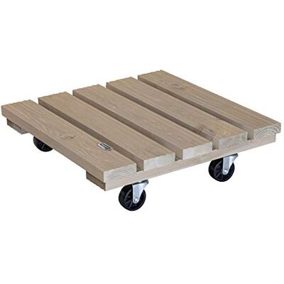 WAGNER Soporte con Ruedas para Plantas Wave 35 x 35 x 10 cm I Carro para Flores de Exterior+Interior I Madera Maciza estriada FSC®, Topo I Capacidad de Carga 150 kg I WAGNER Soporte con Ruedas para Plantas Wave 35 x 35 x 10 cm I Carro para Flores de Exterior+Interior I Madera Maciza estriada FSC®, Topo I Capacidad de Carga 150 kg I