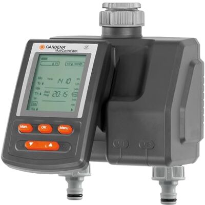 Gardena Programador de riego MultiControl duo de : control automático del riego, días de la semana programables, hasta 3 riegos al día, con pantalla LCD (1874-20) Gardena Programador de riego MultiControl duo de : control automático del riego, días de la semana programables, hasta 3 riegos al día, con pantalla LCD (1874-20)