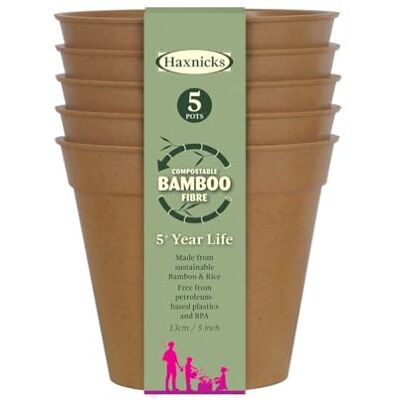 Haxnicks Macetas de fibra de bambú sostenibles para interiores y exteriores, 5 pulgadas de diámetro, paquete de 5, terracota Haxnicks Macetas de fibra de bambú sostenibles para interiores y exteriores, 5 pulgadas de diámetro, paquete de 5, terracota