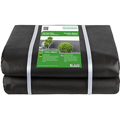 GardenMate Lámina/Lona de Malla geotextil prémium de 2 m x 5 m y 150 g/m² – Geotextil extrarresistente para Malas Hierbas – Alta estabilización contra UV – Permeable al Agua – 2 m x 5 m = 10 m² GardenMate Lámina/Lona de Malla geotextil prémium de 2 m x 5 m y 150 g/m² – Geotextil extrarresistente para Malas Hierbas – Alta estabilización contra UV – Permeable al Agua – 2 m x 5 m = 10 m²