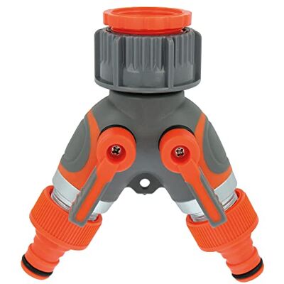 Amig Conector para Manguera Doble 1" y 3/4" Regulable Con Válvula de 2 Vías y 2 Interruptores Individuales Plástico ABS y Goma Naranja y Gris Amig Conector para Manguera Doble 1" y 3/4" Regulable Con Válvula de 2 Vías y 2 Interruptores Individuales Plástico ABS y Goma Naranja y Gris