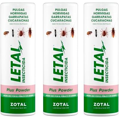 Zotal Pack 3 Unidades Insecticida en Polvo Pulgas, Hormigas, Garrapatas y Cucarachas Talquera 325 g Control Insectos Rastreros LETAL Plus Powder Zotal Pack 3 Unidades Insecticida en Polvo Pulgas, Hormigas, Garrapatas y Cucarachas Talquera 325 g Control Insectos Rastreros LETAL Plus Powder