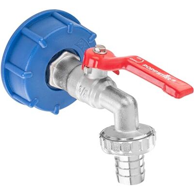 POPPSTAR Grifo para depósito IBC de 3/4 de pulgada a 1 pulgada (válvula de bola, tapa IBC S60x6 rosca gruesa 20 mm, boquilla para manguera 25 mm), latón niquelado mate POPPSTAR Grifo para depósito IBC de 3/4 de pulgada a 1 pulgada (válvula de bola, tapa IBC S60x6 rosca gruesa 20 mm, boquilla para manguera 25 mm), latón niquelado mate