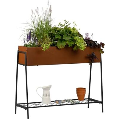 dobar Jardinera de Metal sobre pilotes – bancal Alto en cómoda Altura de Trabajo Aprox. 80 cm – Macetero con Aspecto de óxido Precioso como Separador de Habitaciones para jardín, balcón y terraza dobar Jardinera de Metal sobre pilotes – bancal Alto en cómoda Altura de Trabajo Aprox. 80 cm – Macetero con Aspecto de óxido Precioso como Separador de Habitaciones para jardín, balcón y terraza