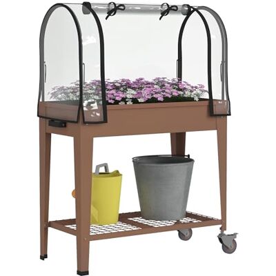 Outsunny Huerto Urbano Elevado con Ruedas Cubierta PVC 80x40x120 cm Marrón Outsunny Huerto Urbano Elevado con Ruedas Cubierta PVC 80x40x120 cm Marrón