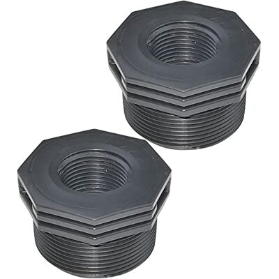 AERZETIX Juego de 2 Reductores de Plástico Macho/Hembra 2''x1'' con Tope Interior para Atornillar 6 Bares Conexión de Tuberías AERZETIX Juego de 2 Reductores de Plástico Macho/Hembra 2''x1'' con Tope Interior para Atornillar 6 Bares Conexión de Tuberías