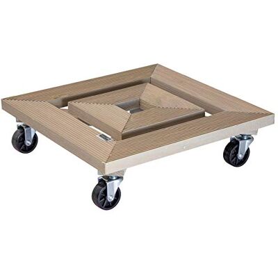 WAGNER Soporte con Ruedas para Plantas Marco 35 x 35 x 10 cm I Carro para Flores de Exterior+Interior I Madera Maciza estriada FSC®, Topo I Capacidad de Carga 150 kg I WAGNER Soporte con Ruedas para Plantas Marco 35 x 35 x 10 cm I Carro para Flores de Exterior+Interior I Madera Maciza estriada FSC®, Topo I Capacidad de Carga 150 kg I