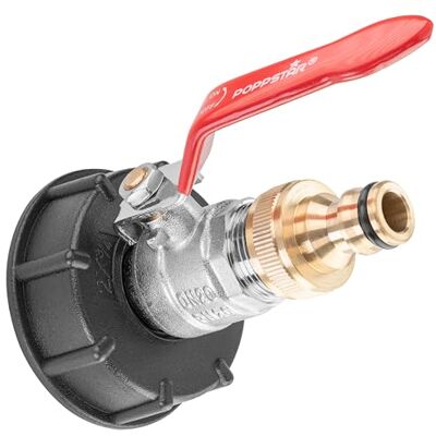 POPPSTAR Válvula de bola con acoplamiento rápido 3/4" de latón, tapa IBC y anillo O POPPSTAR Válvula de bola con acoplamiento rápido 3/4" de latón, tapa IBC y anillo O