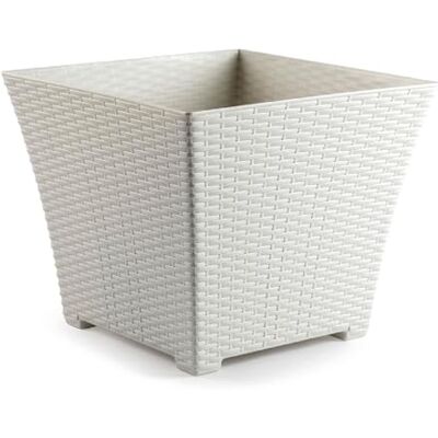 AC Meta Cuadrada Fabrición en plástico – Diseño Rattan – Ideal como metero, Tiesto, Recipiente para Plantas, Flores, balcón, terraza, jardín – 25 cm – Color Blanco Marfil AC Meta Cuadrada Fabrición en plástico – Diseño Rattan – Ideal como metero, Tiesto, Recipiente para Plantas, Flores, balcón, terraza, jardín – 25 cm – Color Blanco Marfil