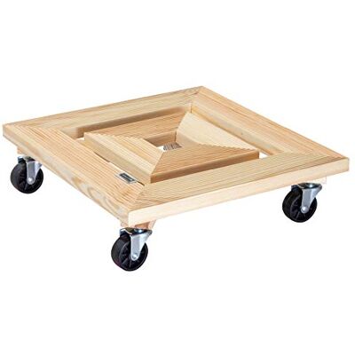WAGNER Soporte con Ruedas para Plantas Marco 35 x 35 x 10 cm I Carro para Flores de Exterior+Interior I Madera Maciza estriada FSC®, Natural I Capacidad de Carga 150 kg I WAGNER Soporte con Ruedas para Plantas Marco 35 x 35 x 10 cm I Carro para Flores de Exterior+Interior I Madera Maciza estriada FSC®, Natural I Capacidad de Carga 150 kg I