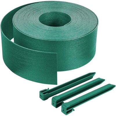 VOUNOT ® Borde Jardín Césped Borde, Bordillo Escondido Flexible de PE Aspecto Natural, Longitud 10 m Altura 13 cm Espesor 3 mm con 6 Estacas de Anclaje, Verde VOUNOT ® Borde Jardín Césped Borde, Bordillo Escondido Flexible de PE Aspecto Natural, Longitud 10 m Altura 13 cm Espesor 3 mm con 6 Estacas de Anclaje, Verde